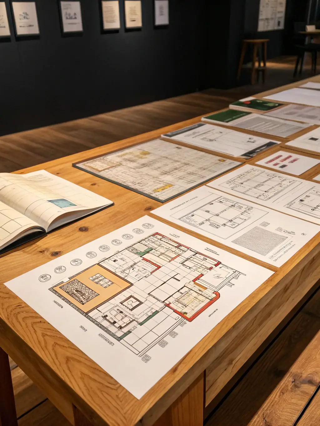 An image of a detailed technical drawing of an epoxy table, highlighting the dimensions, materials, and construction techniques, with drafting tools and blueprints in the background.