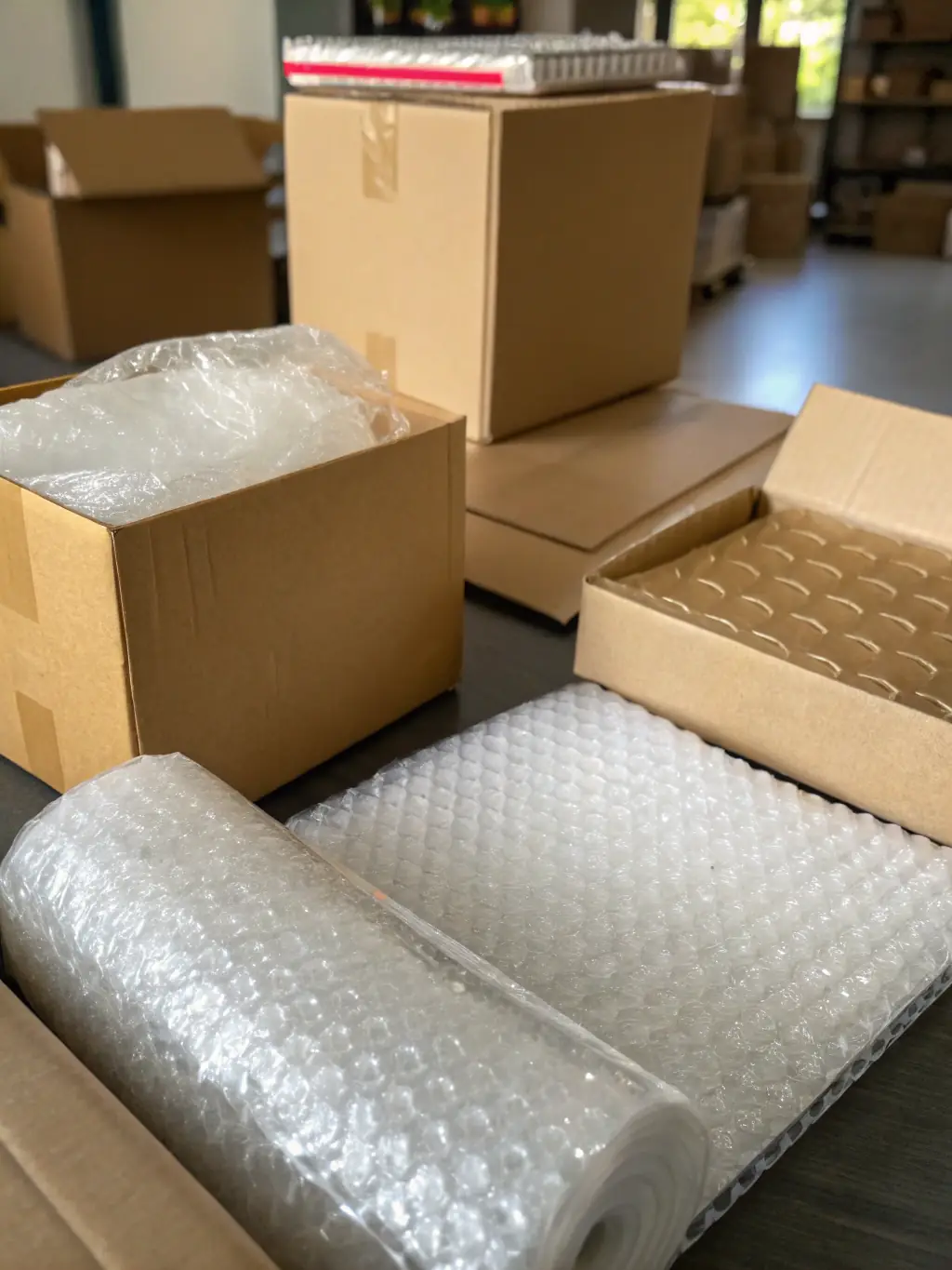 A photo of a finished epoxy-wood table being packaged and prepared for shipment, highlighting the care and attention to detail in the logistics process.